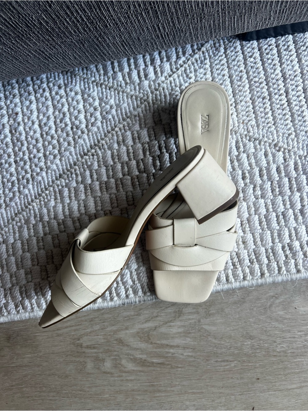 Zara Cream Braided Strap Low Block Heel sandals - Picture 4 of 5